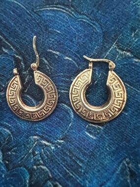 Silver-Tone Greek Key Hoop Earrings
